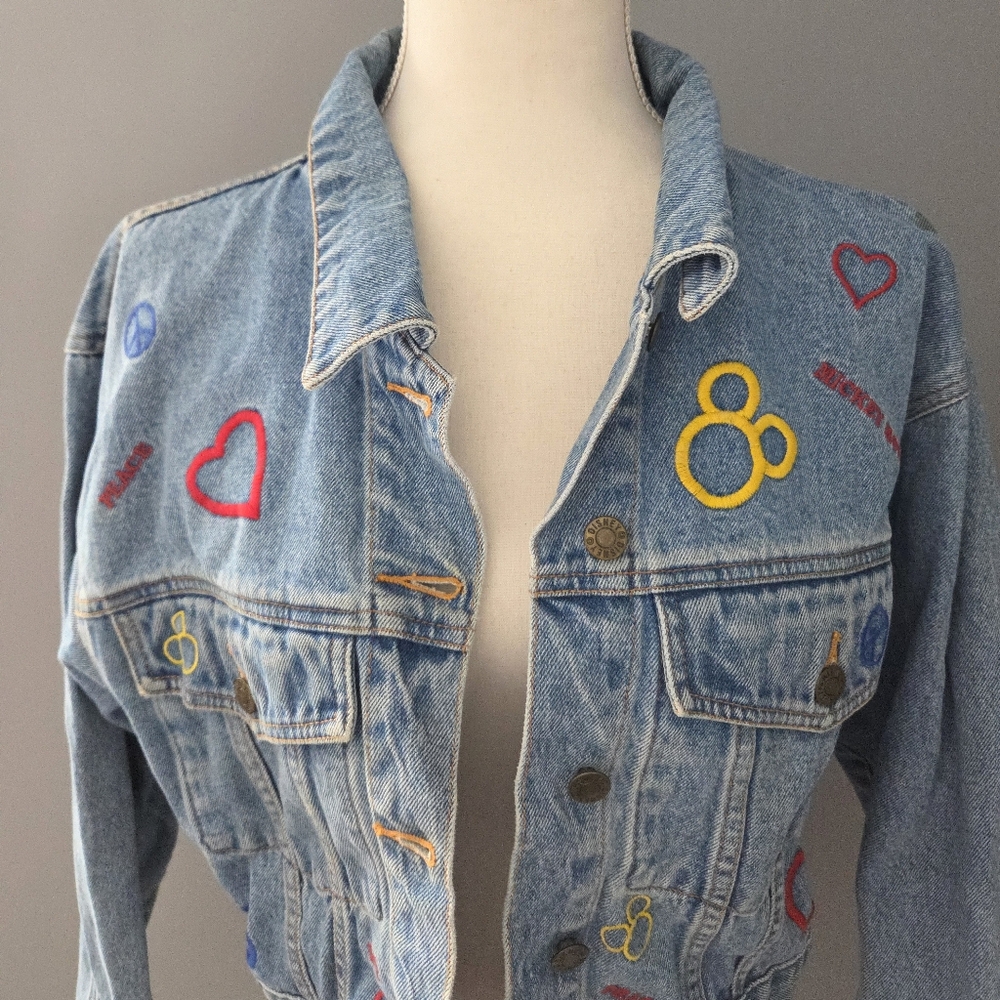 Vintage 90s Disney Store Denim Jacket Youth XL Embroidered Mickey